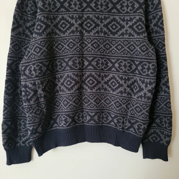 Vinage Knit Crewneck Geometric Grandpa Sweater Black Grey Grunge Retro Size Larg - Picture 6 of 7